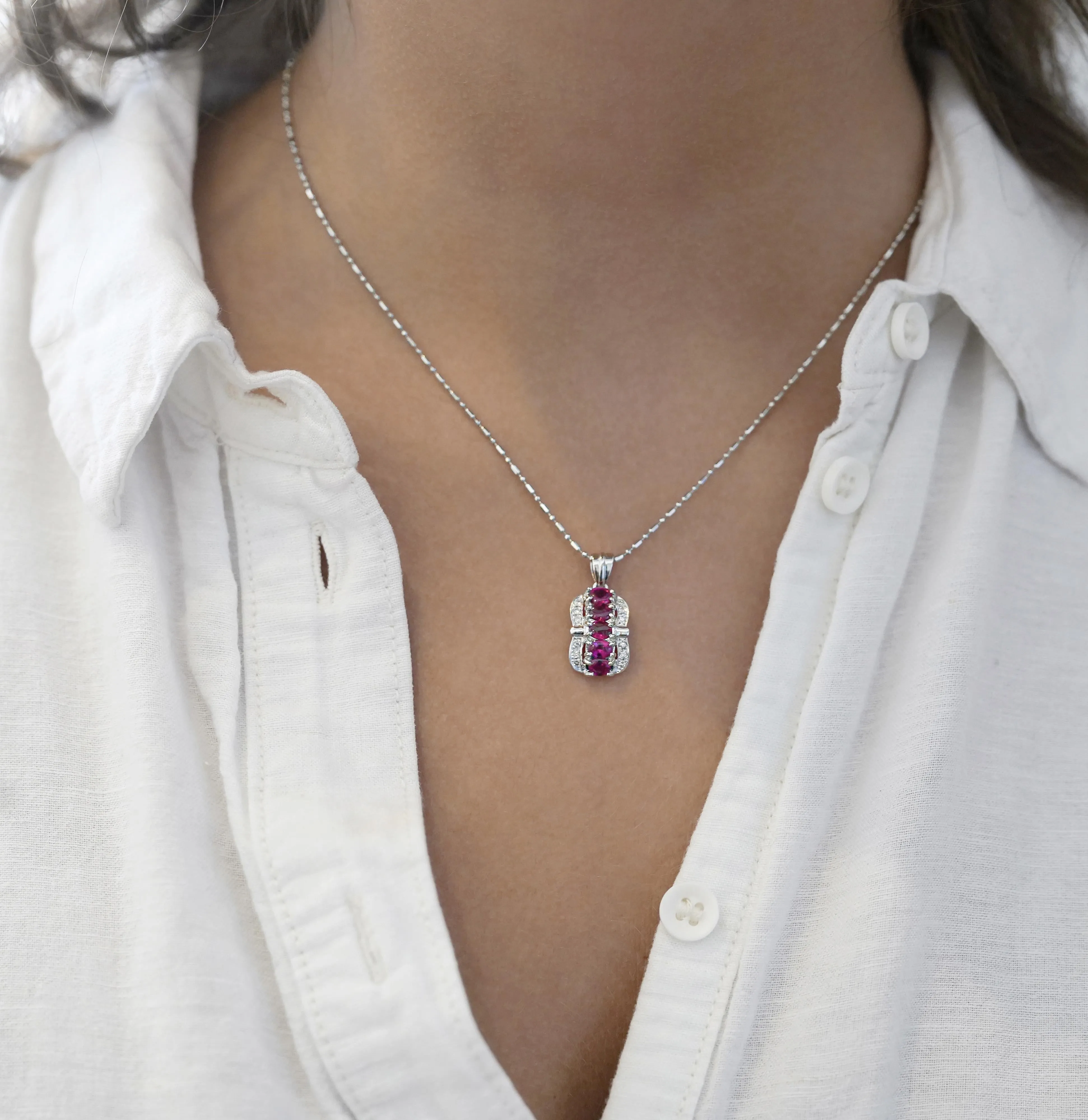 1.15 Carat Pinkish Red Ruby and Diamond Pendant Necklace Platinum