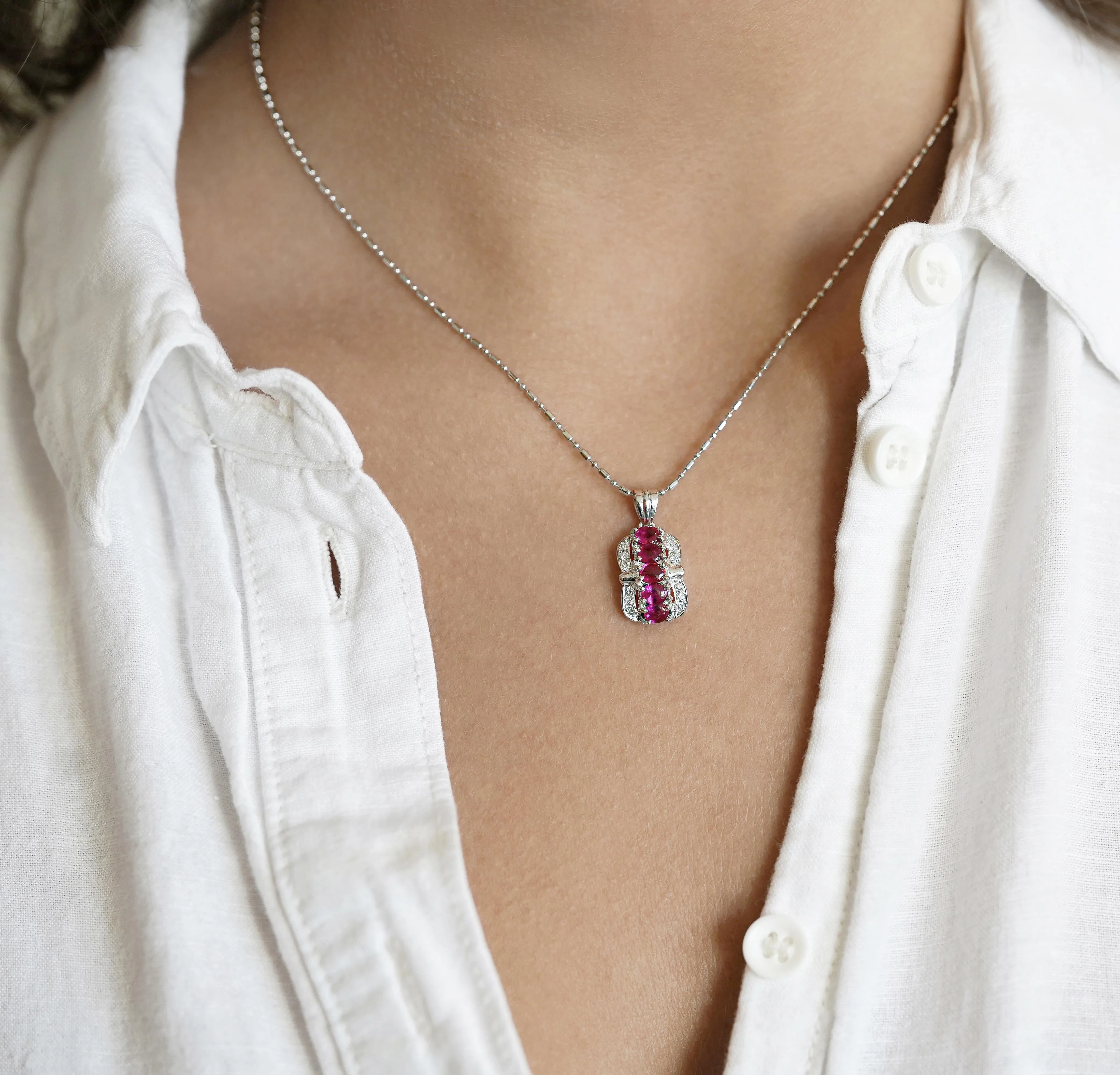 1.15 Carat Pinkish Red Ruby and Diamond Pendant Necklace Platinum