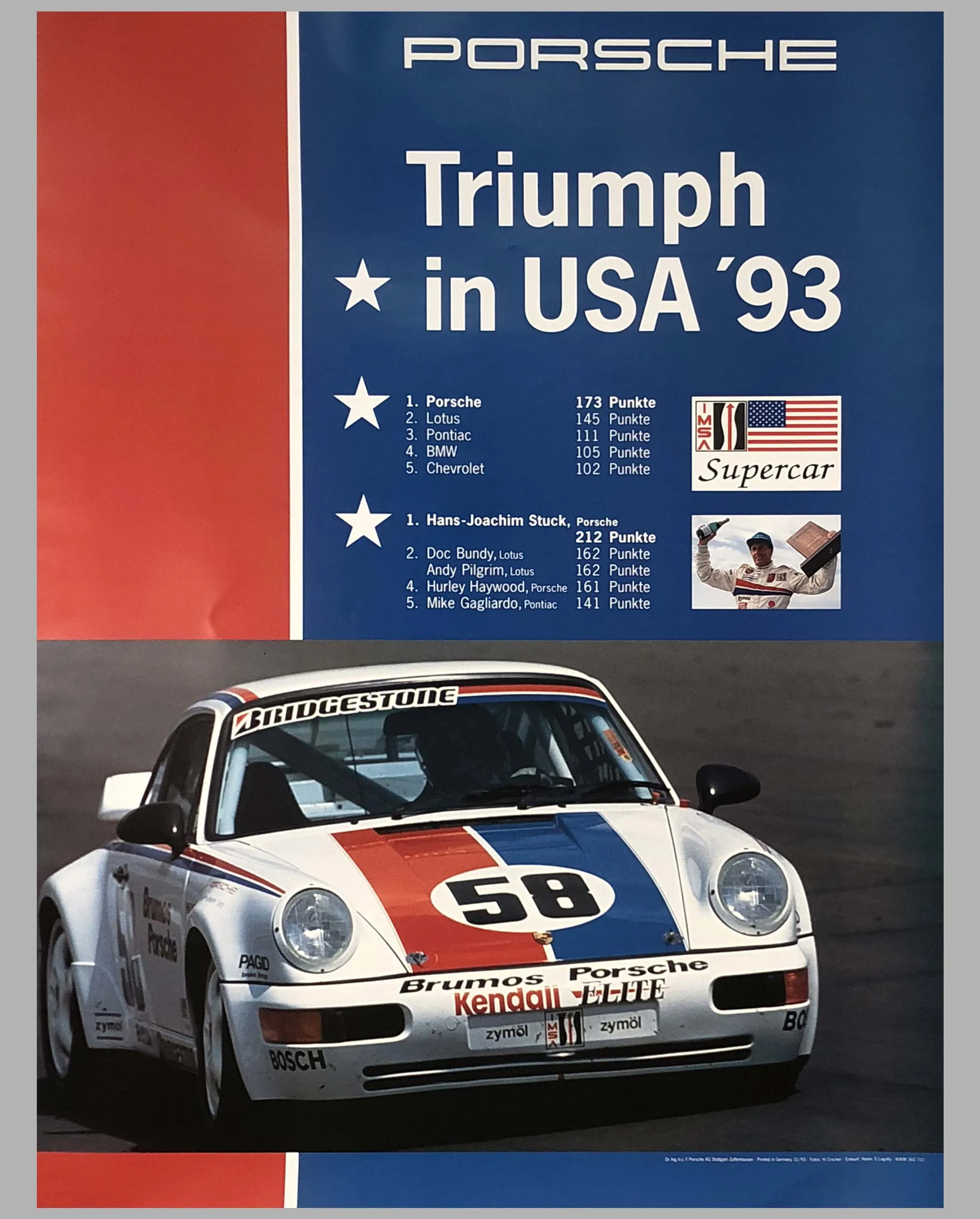 1993 Porsche Factory Victory Poster Porsche Triumph in USA