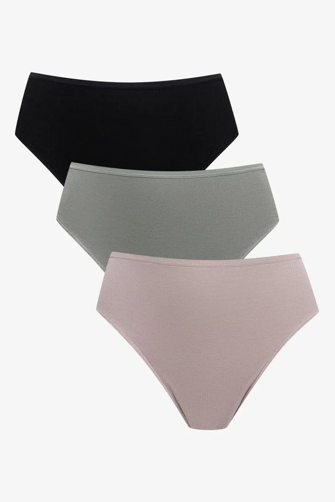 3 Pack Brazilian Panties Black, Olive Green & Natural