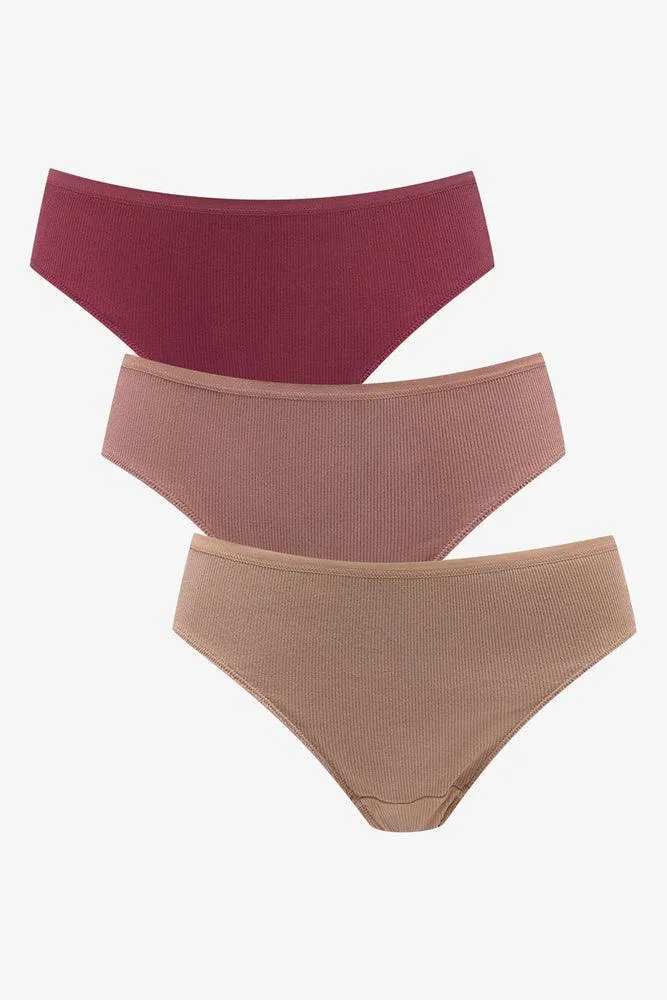 3 Pack Brazilian Panties Burgundy,Pink & Nude