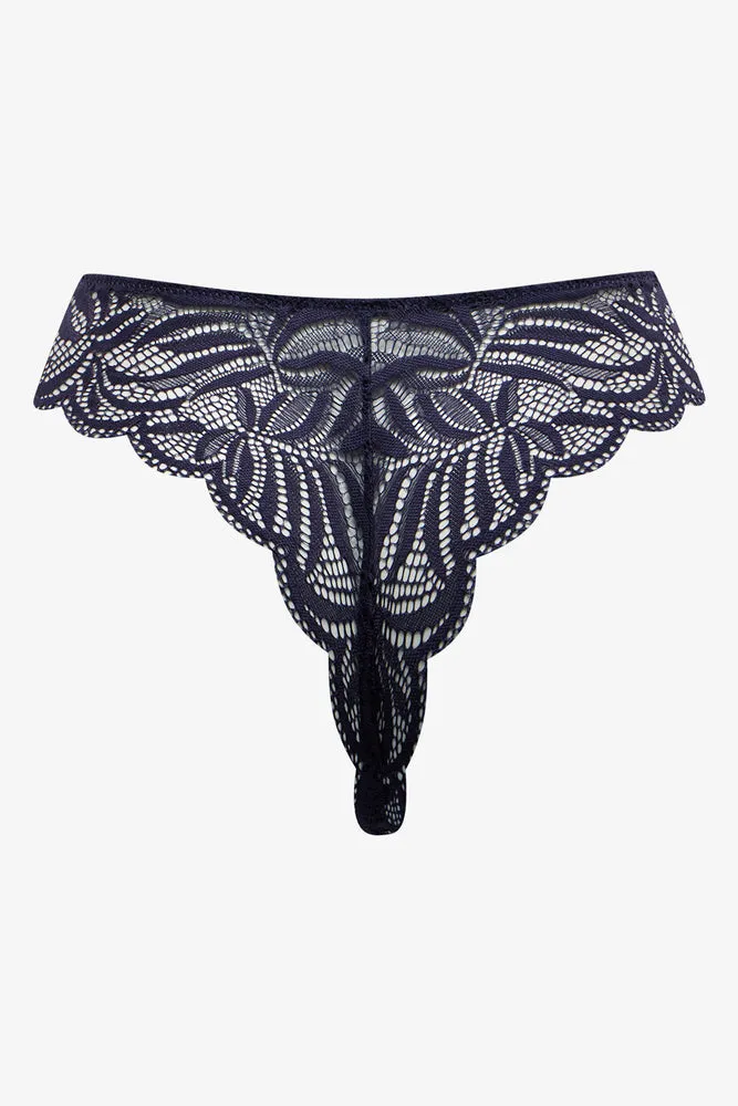 3 Pack Lace Thongs Navy