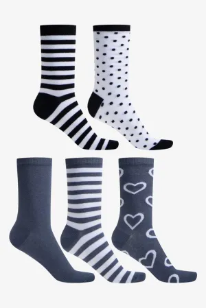 5 Pack Heart Anklet Socks Dark Blue