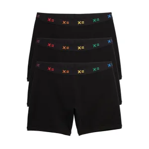 6" No Fly Boxer Briefs 3-Pack - Cotton Black X= Rainbow