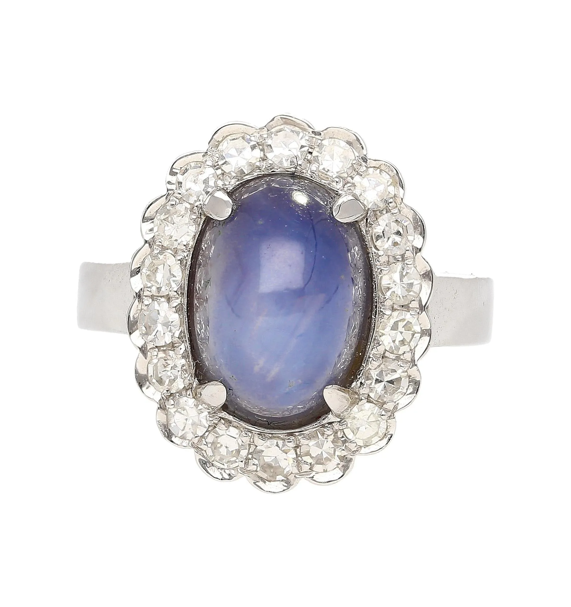 9.07 Carat Blue Star Sapphire & Diamond Halo Ring in 18K White Gold