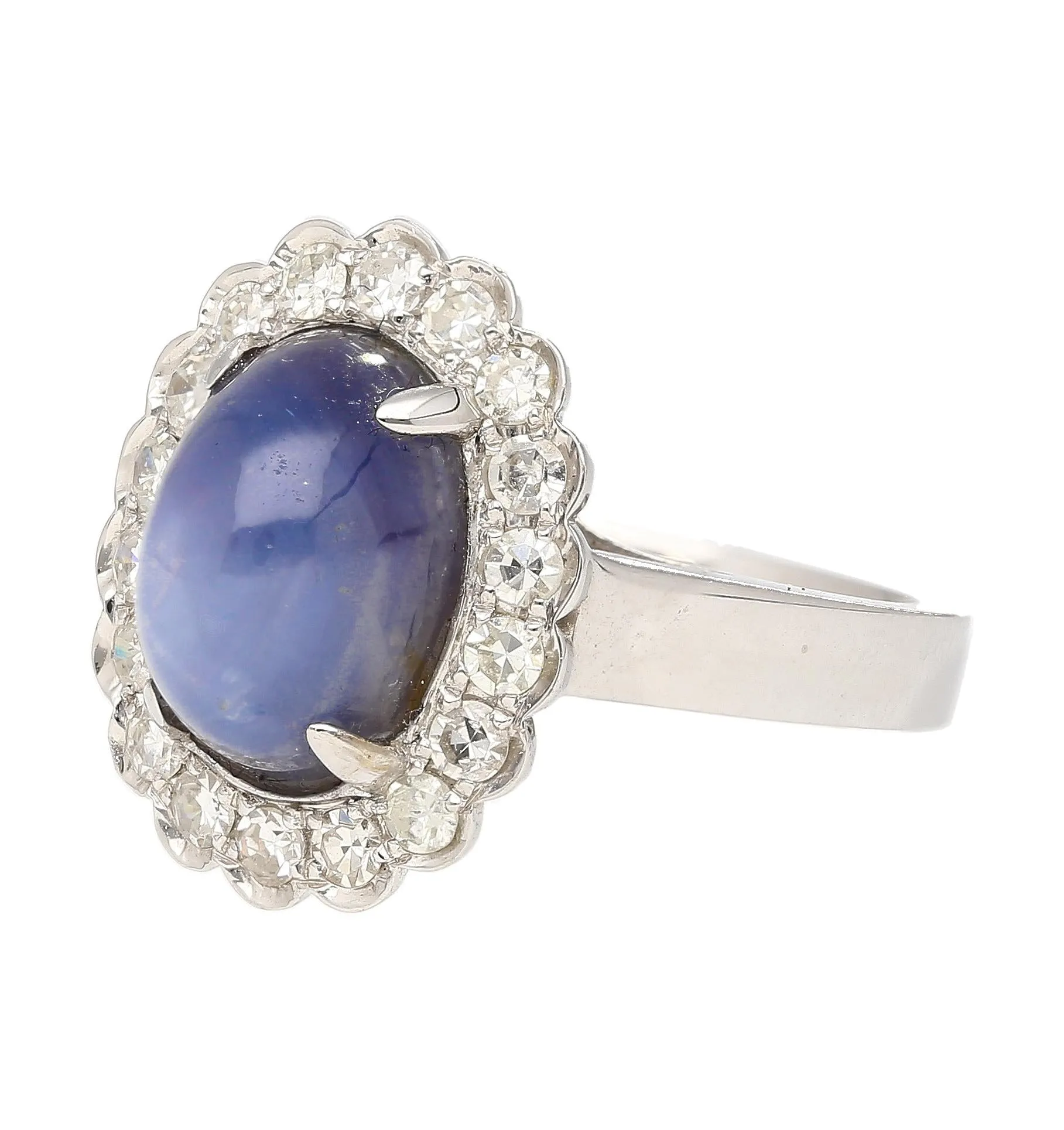 9.07 Carat Blue Star Sapphire & Diamond Halo Ring in 18K White Gold