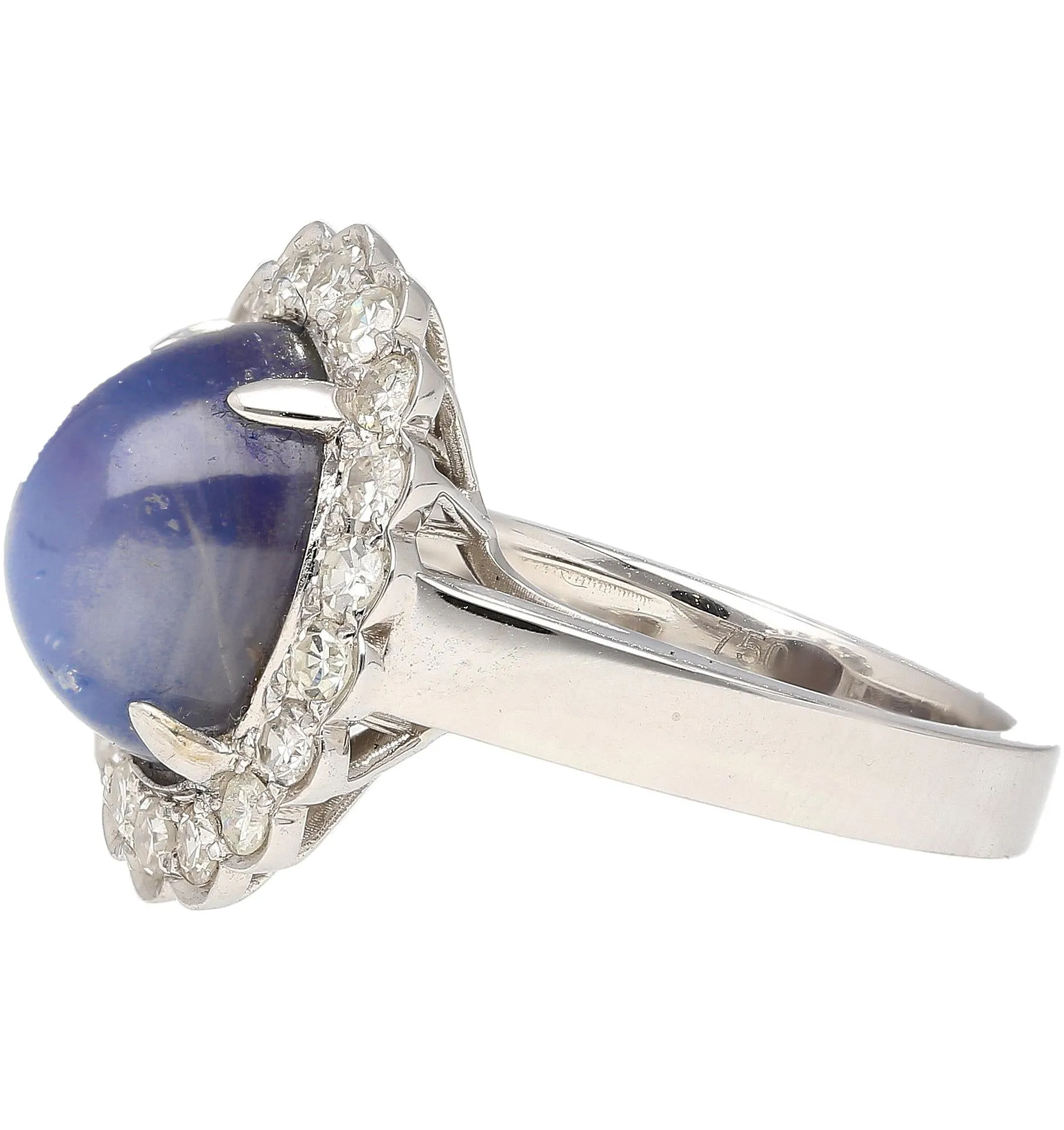 9.07 Carat Blue Star Sapphire & Diamond Halo Ring in 18K White Gold