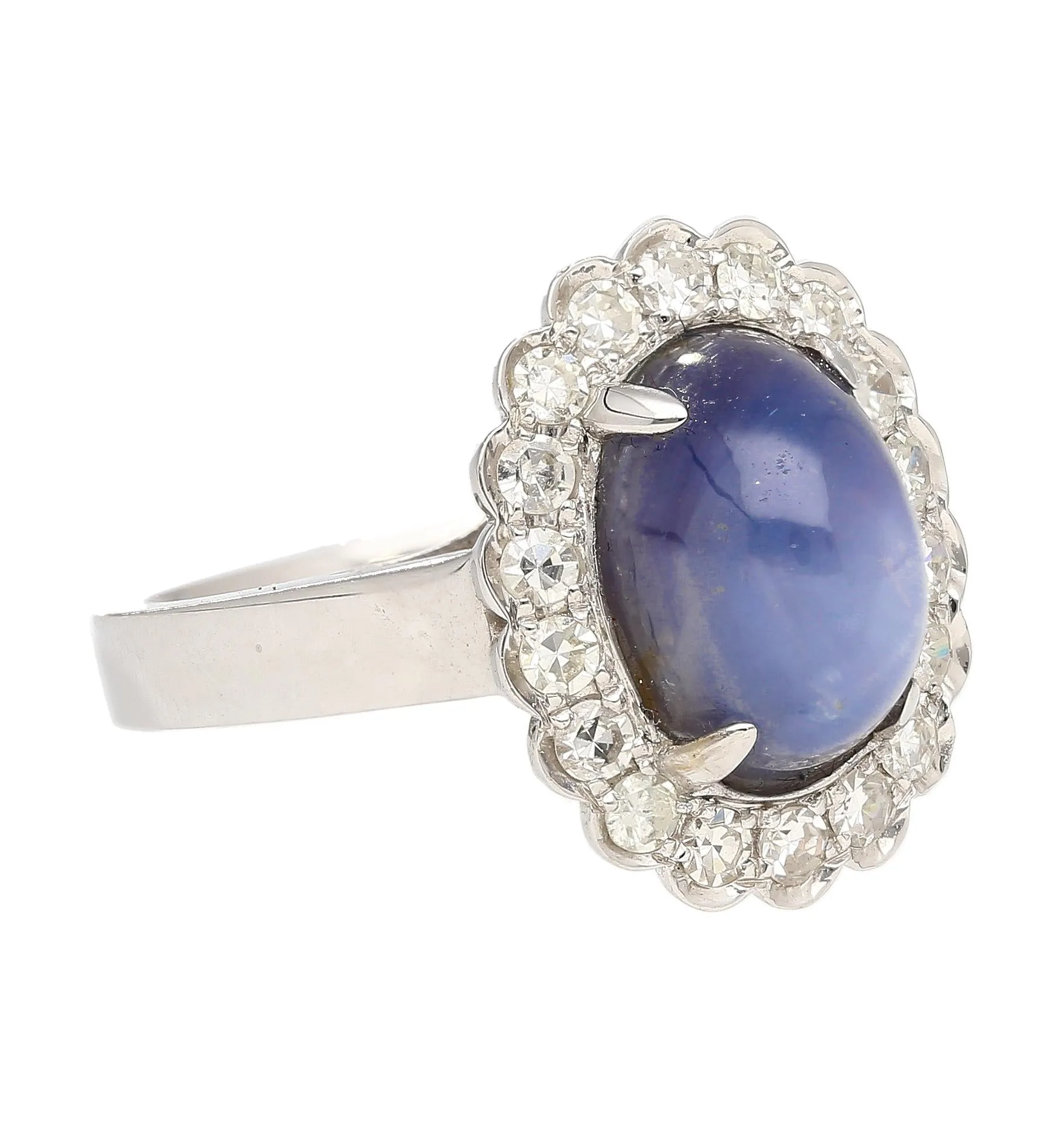 9.07 Carat Blue Star Sapphire & Diamond Halo Ring in 18K White Gold