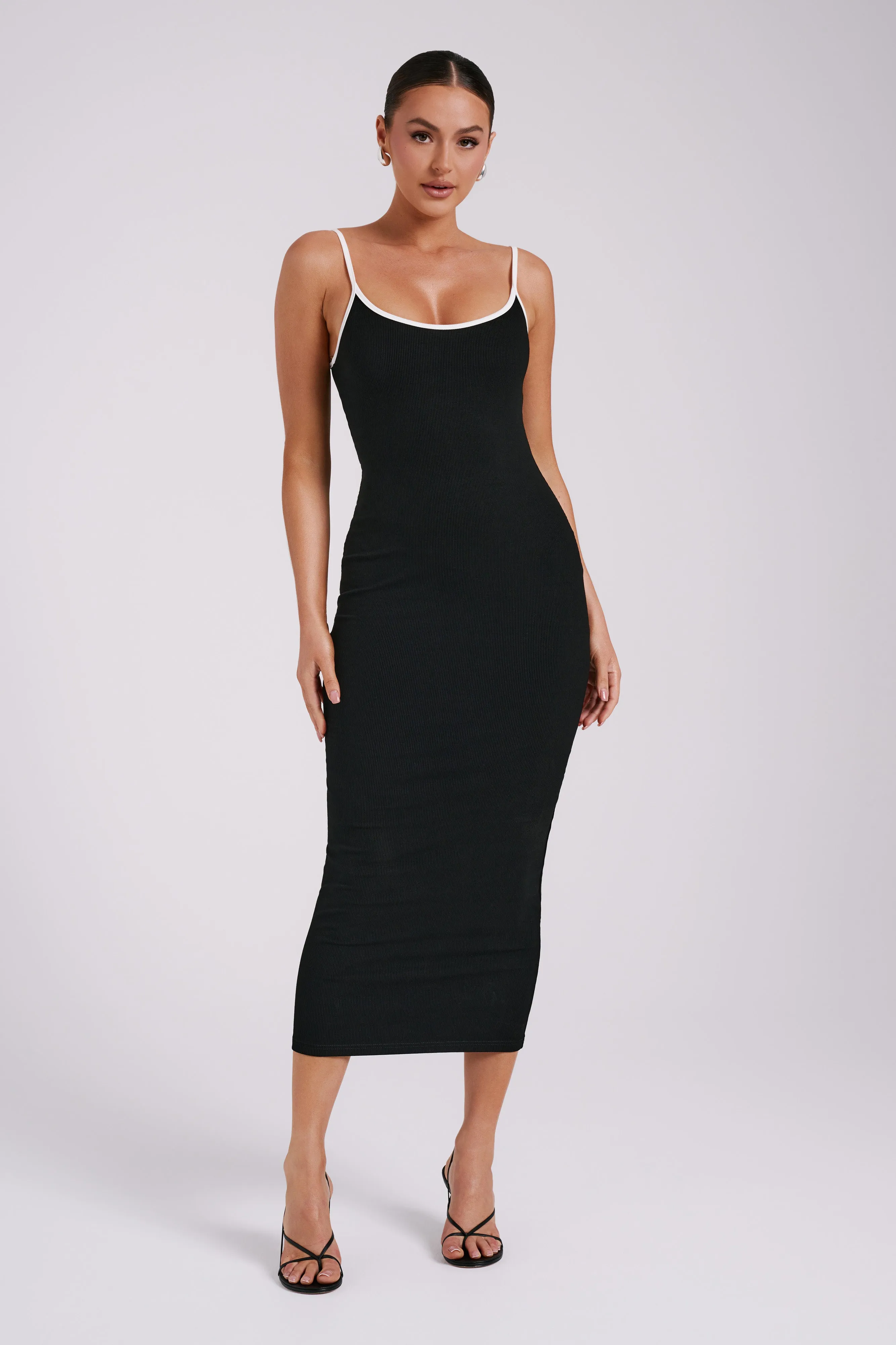 Alexis Ribbed Contrast Midi Dress - Black/White