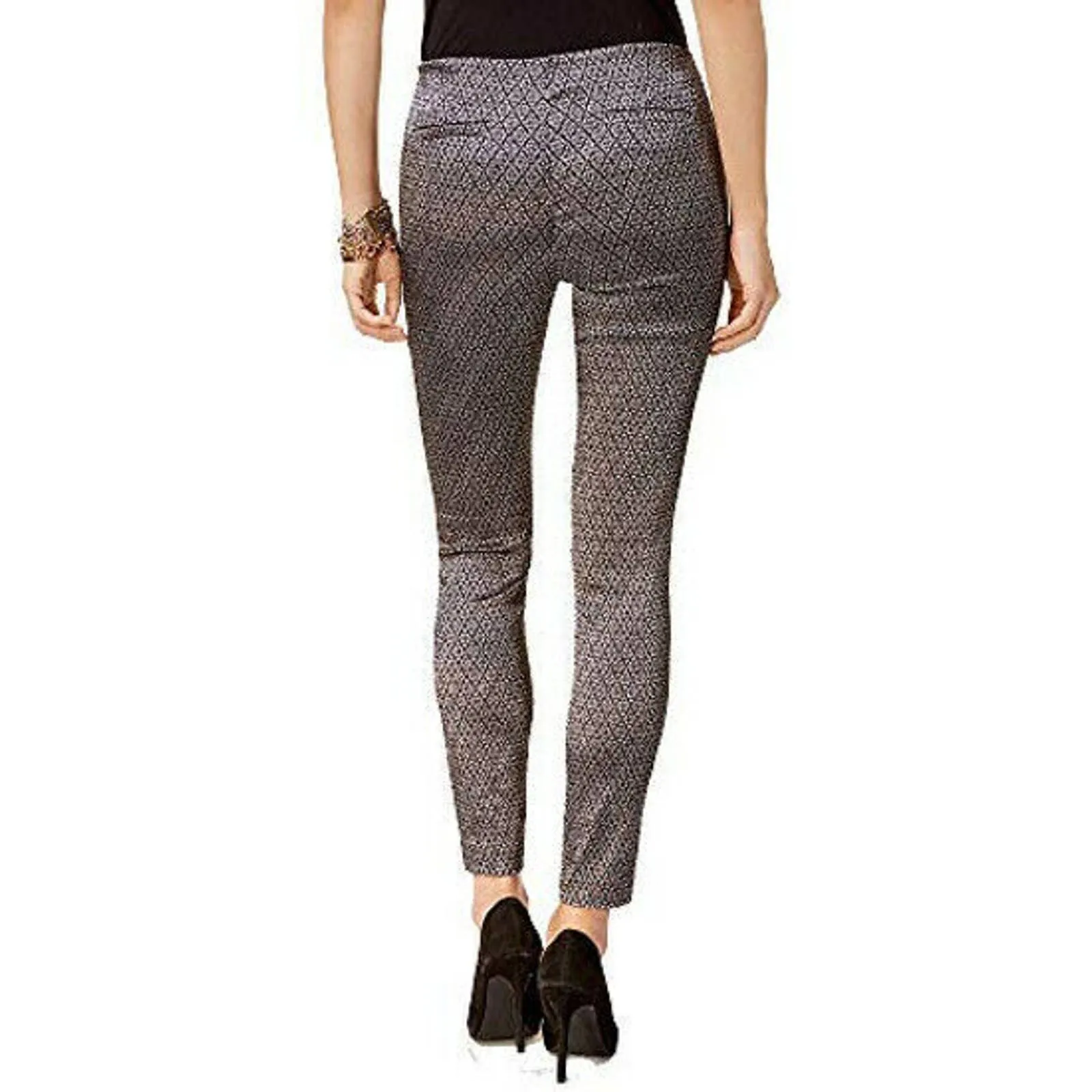 ALFANI LADIES SKINNY LEG TUMMY CONTROL PANTS, SILVER BLACK CAMELOT JACQUARD NWT