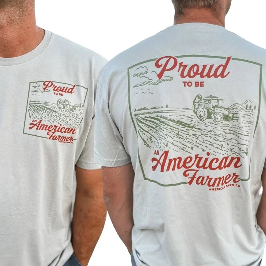 American Farm Co. "Proud American Farmer" T-Shirt in Stone Grey