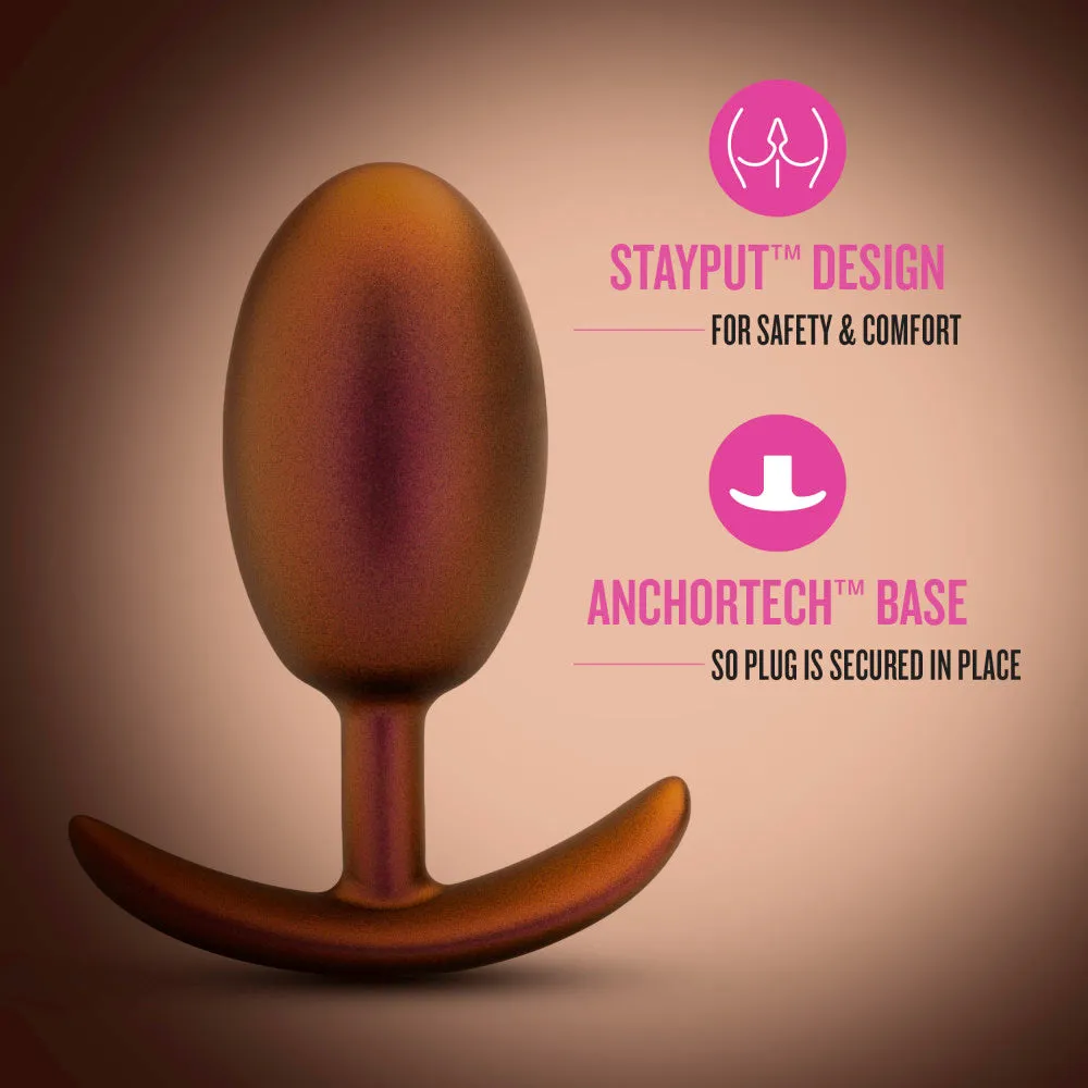 Anal Adventures Matrix By Blush® | The Neutron Plug: 4 inch Vibrating Inner Ball Butt Plug in Cosmic Copper | With Stayput™ Technology & Anchortech™ Base