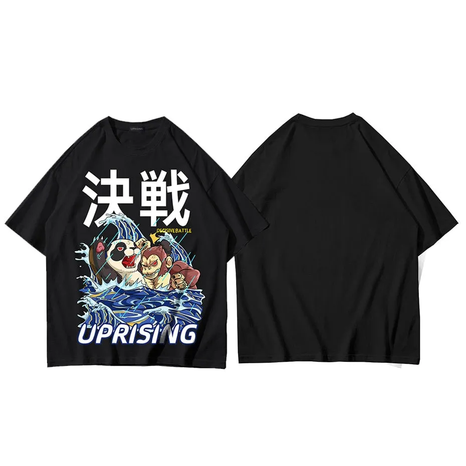 Animal Panda Chimpanzees Hip Hop T Shirt Men Streetwear Print Chinese Style Tshirt Harajuku Summer Tops Tees Short