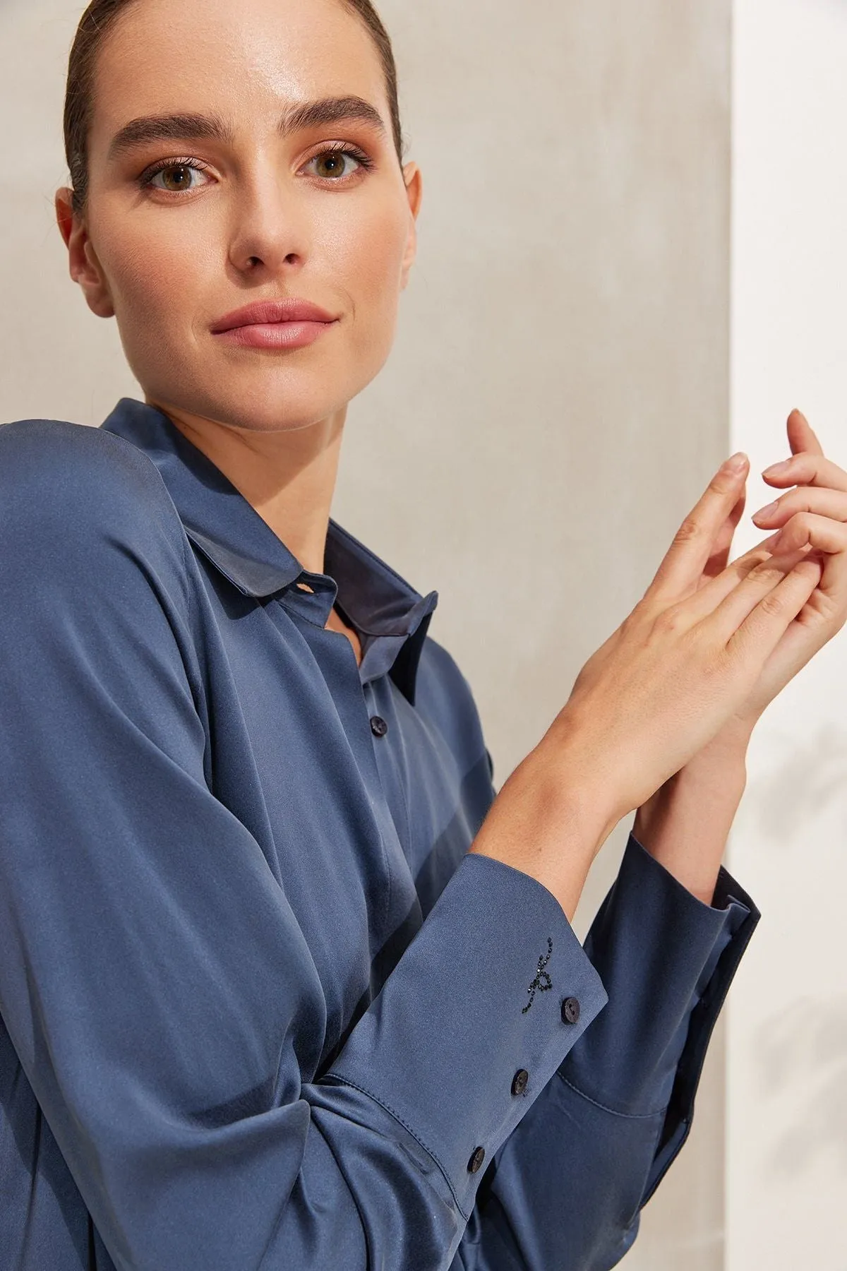 Anthracite Pure Silk Audrey Long Sleeve Shirt