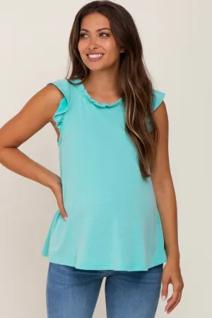 Aqua Ruffle Accent Maternity Top