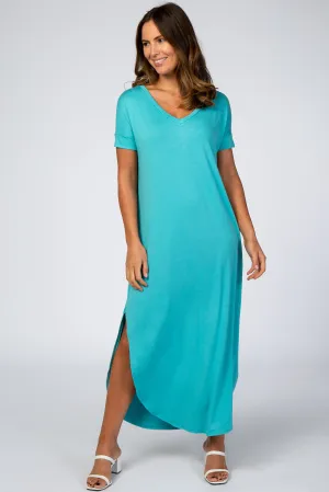 Aqua Side Slit Maxi Dress