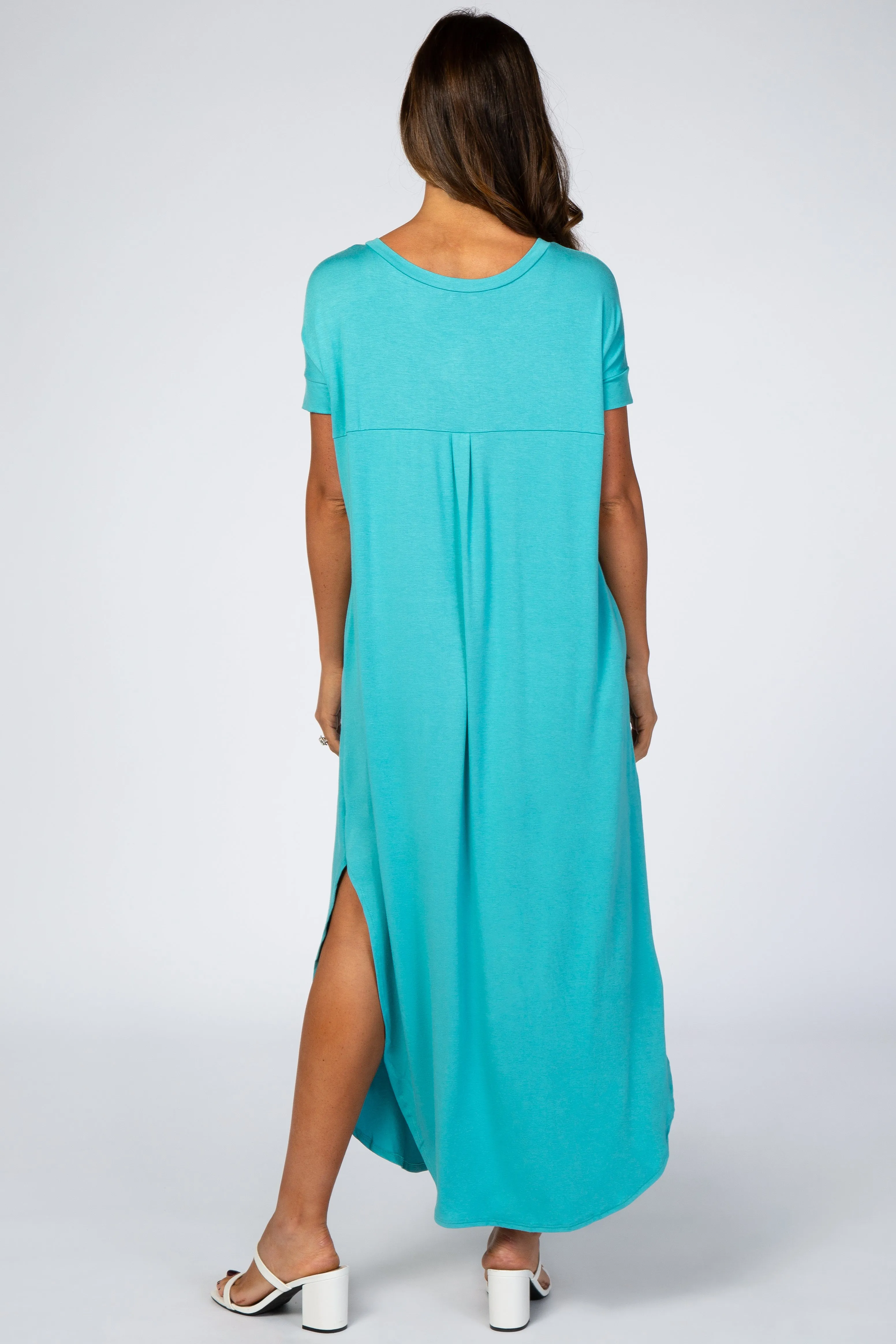 Aqua Side Slit Maxi Dress