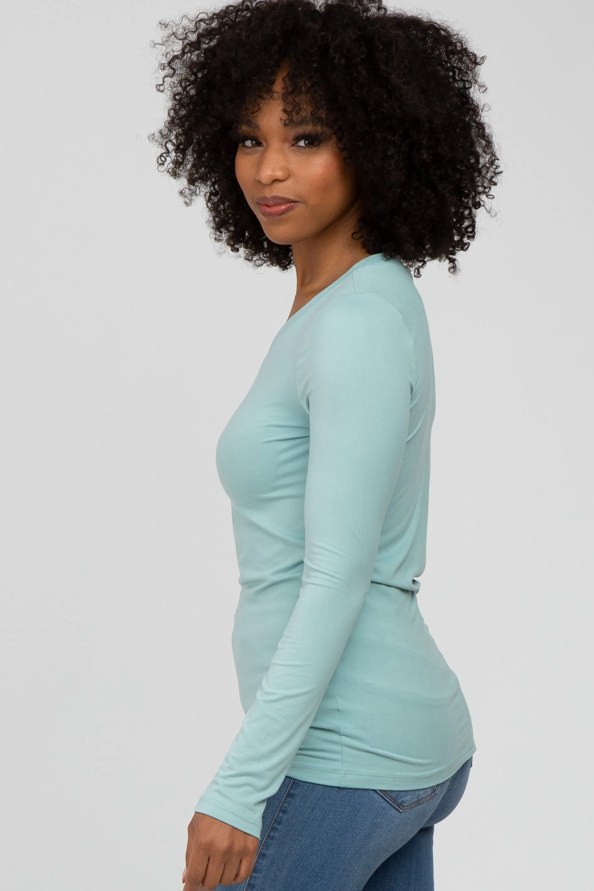 Aqua V-Neck Basic Long Sleeve Top