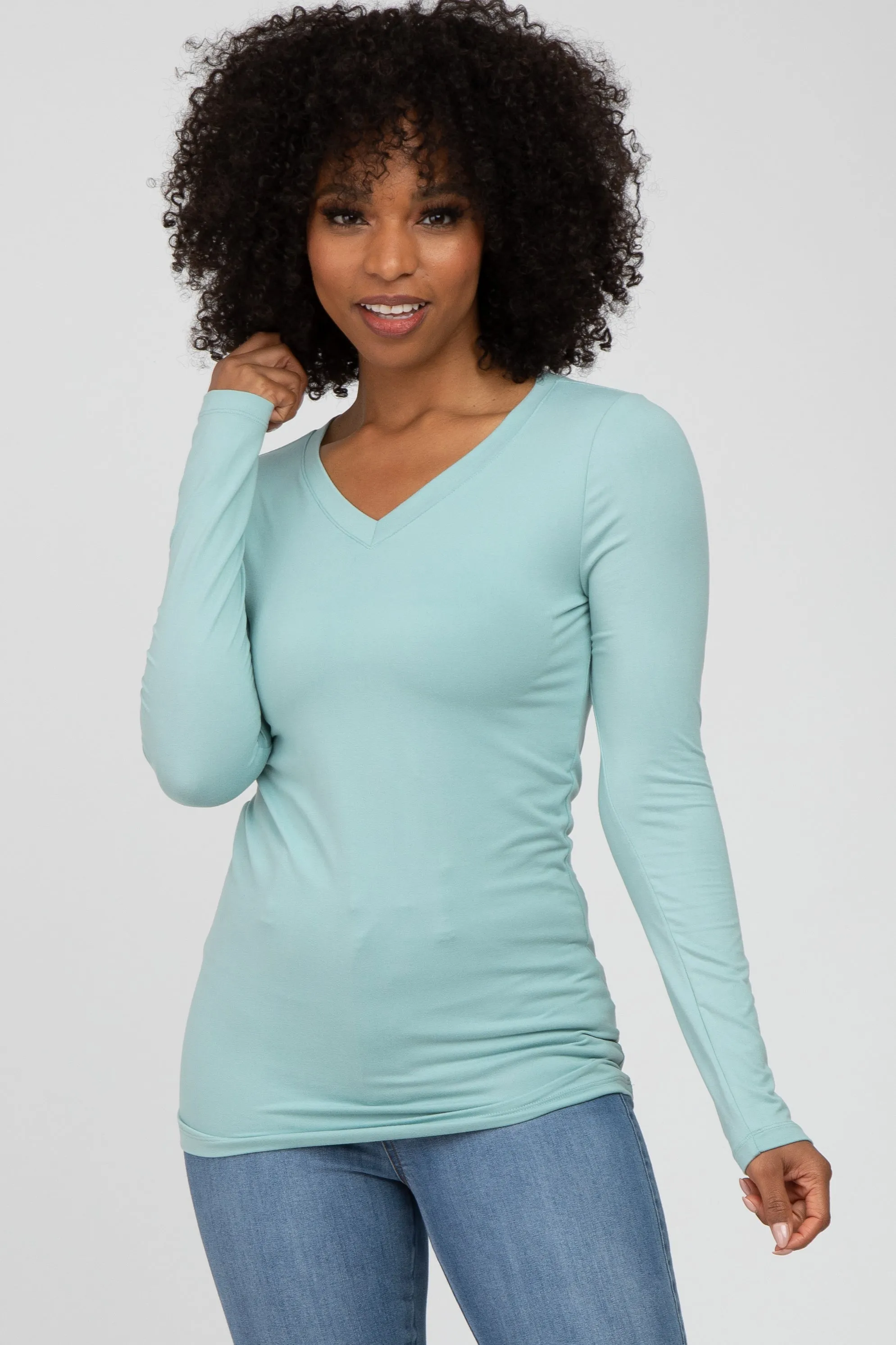 Aqua V-Neck Basic Long Sleeve Top