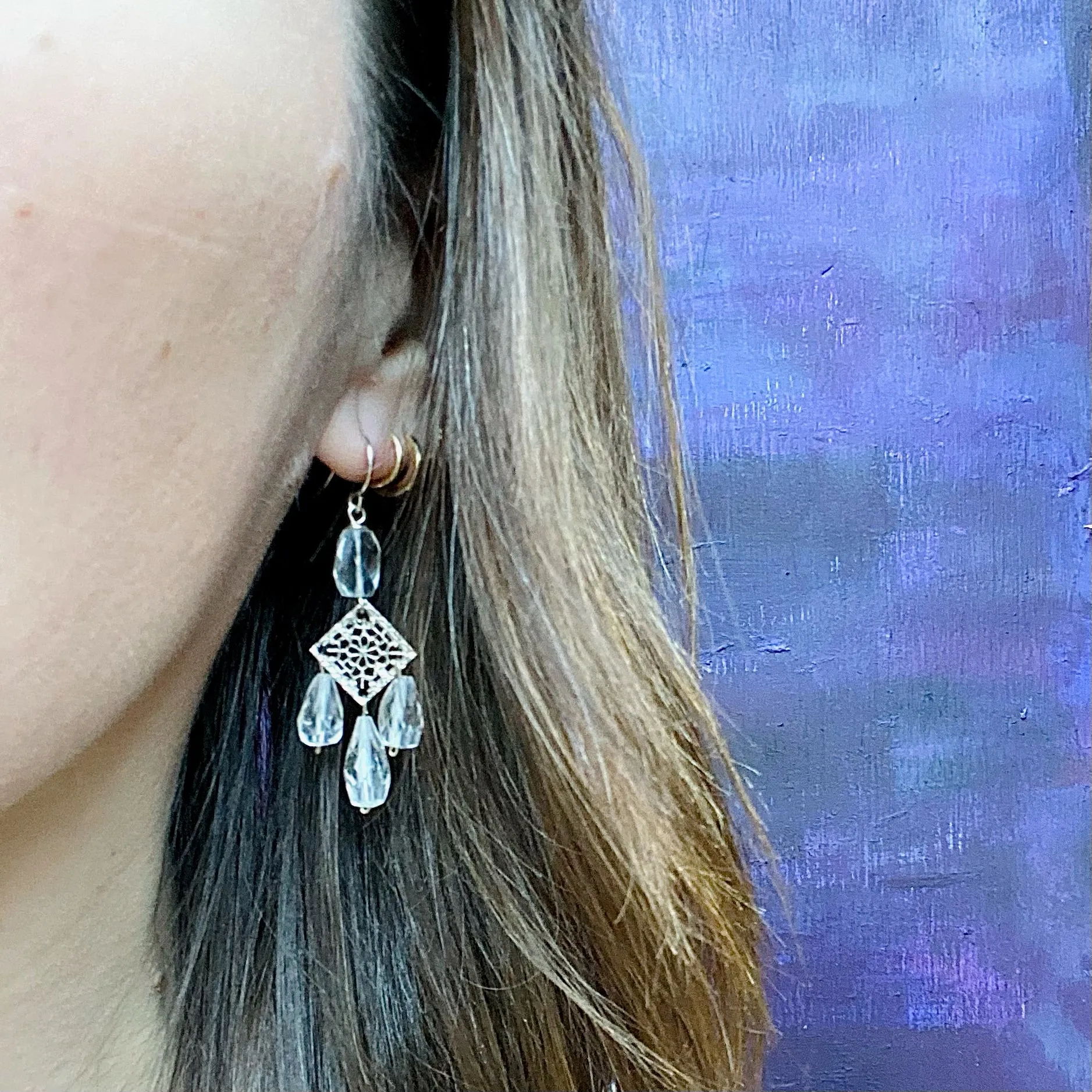 Art Deco Style Crystal & Filigree Earrings by Brin