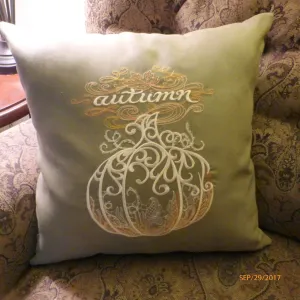 Autumn Pillow Cover, Embroidered pumpkin