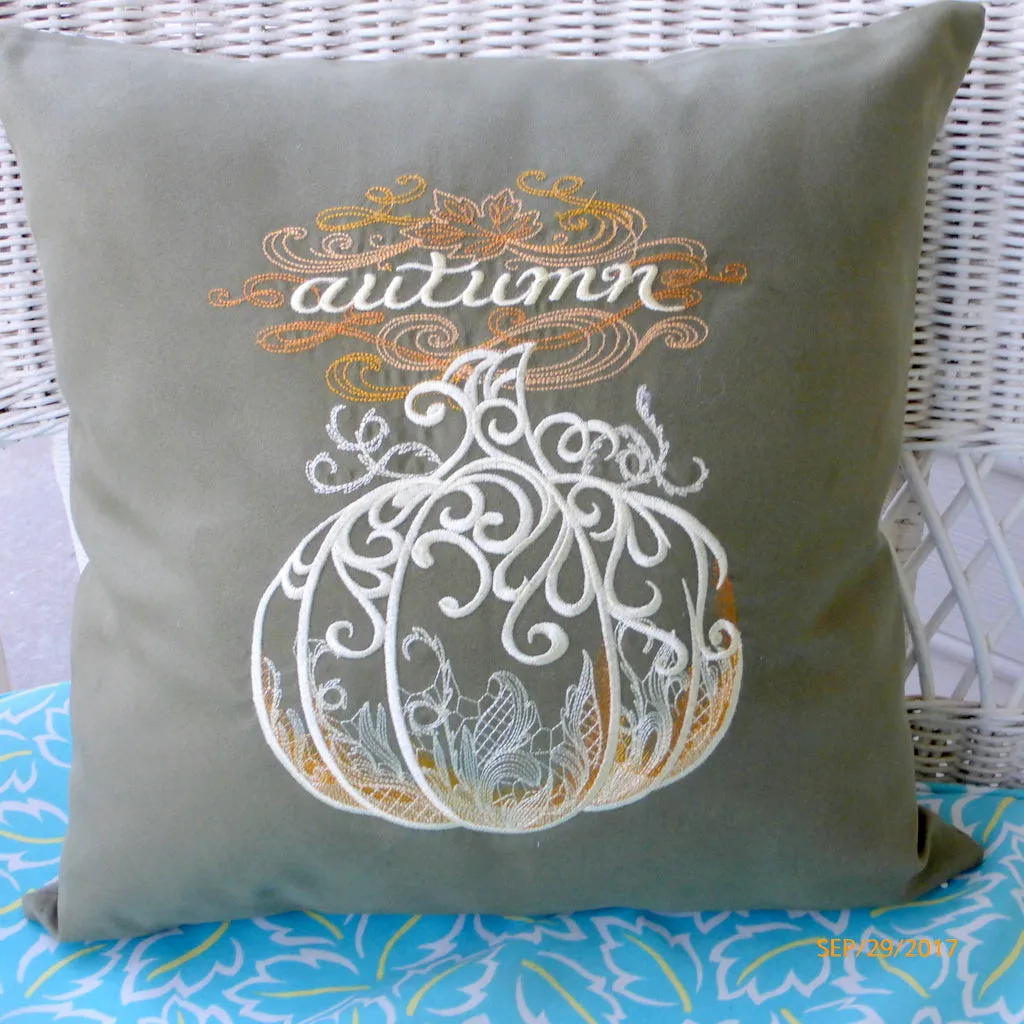 Autumn Pillow Cover, Embroidered pumpkin