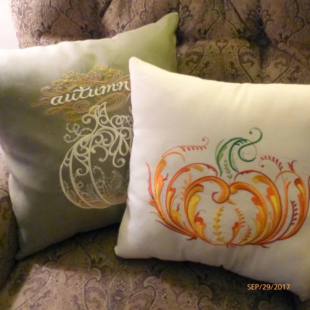 Autumn Pillow Cover, Embroidered pumpkin