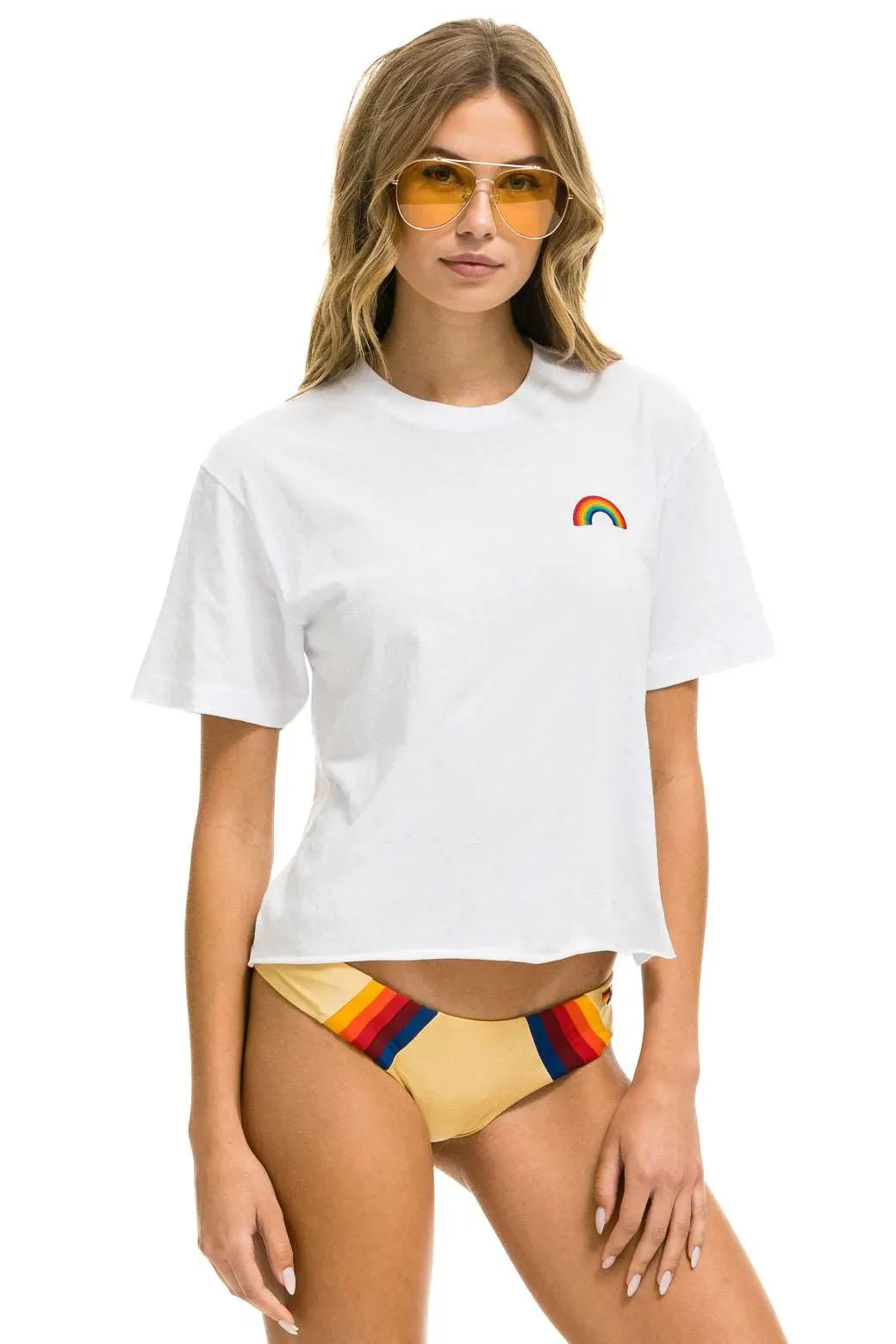 Aviator Nation Women's Rainbow Embroidery Boyfriend Tee - White