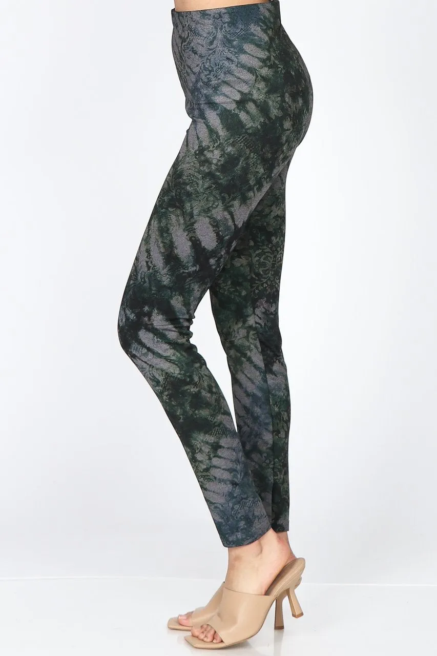 B4222XLCJ High Waist Full Length Legging Tie-Dye Damask Print