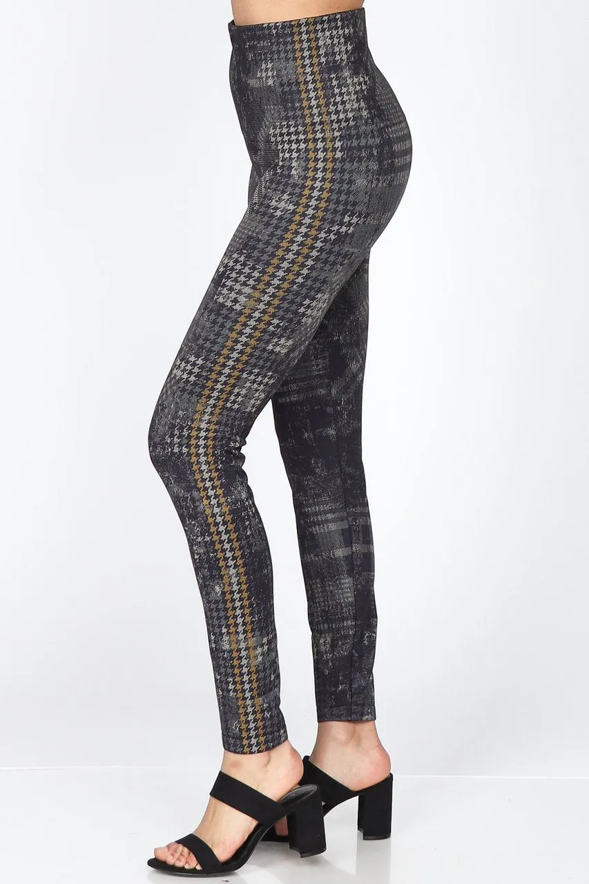 B4222XLCV High Waist Full Length Legging Plaid Houndstooth