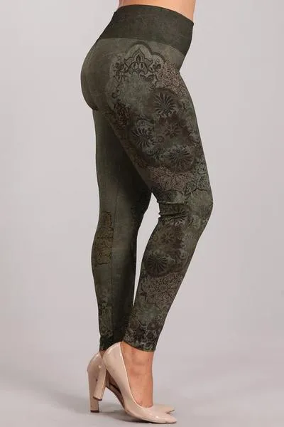 B4222XLL Extended Patterned Leggings with Dusty Arabesque Print