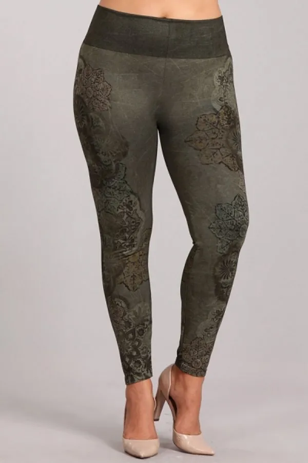 B4222XLL Extended Patterned Leggings with Dusty Arabesque Print