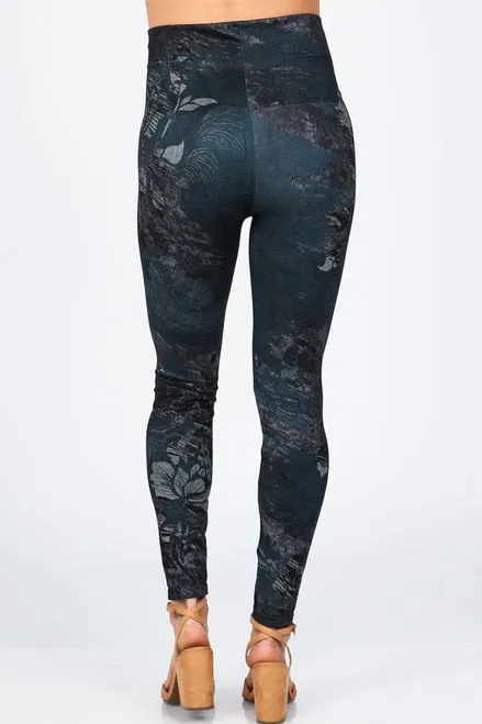 B4292W High Waist Full Length Legging Stone Flowers