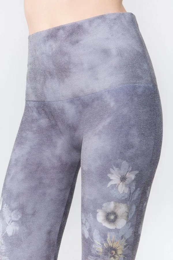 B4437G High Waist Full Length Shadowy Purple Floral Leggings