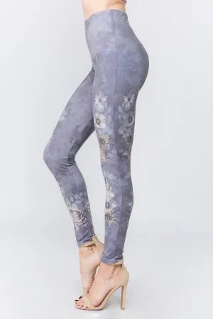 B4437G High Waist Full Length Shadowy Purple Floral Leggings