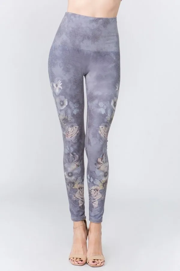 B4437G High Waist Full Length Shadowy Purple Floral Leggings