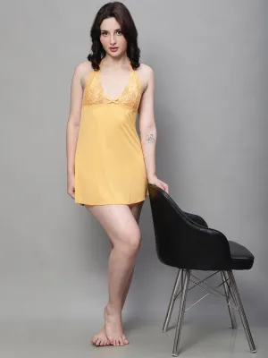 Babydoll Overall Net Backless Dress - Yellow