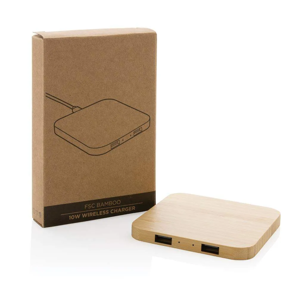 Bamboo 10W Wireless Charger with USB