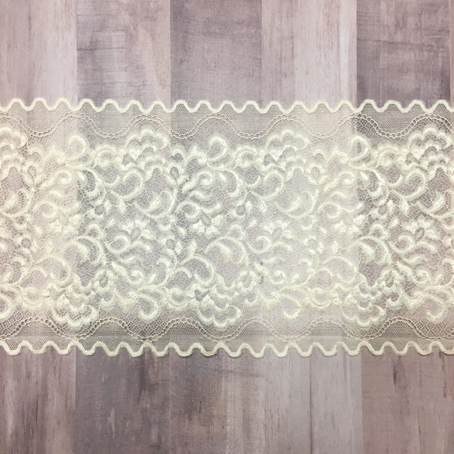 Beige 6.75" Wide Stretch Lace