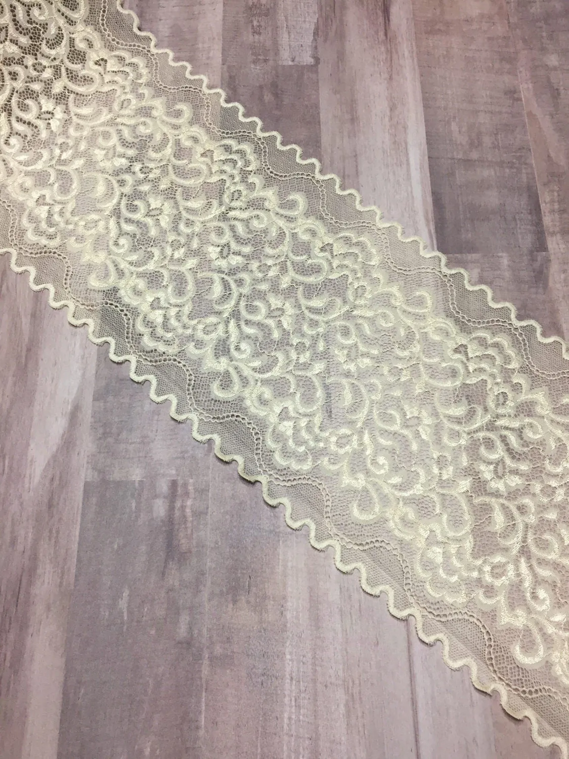 Beige 6.75" Wide Stretch Lace