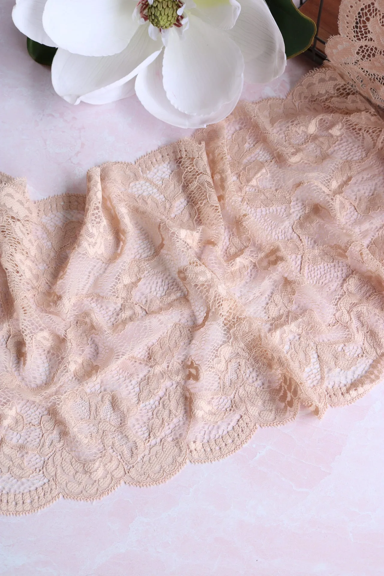 Beige 9" Wide Stretch Lace