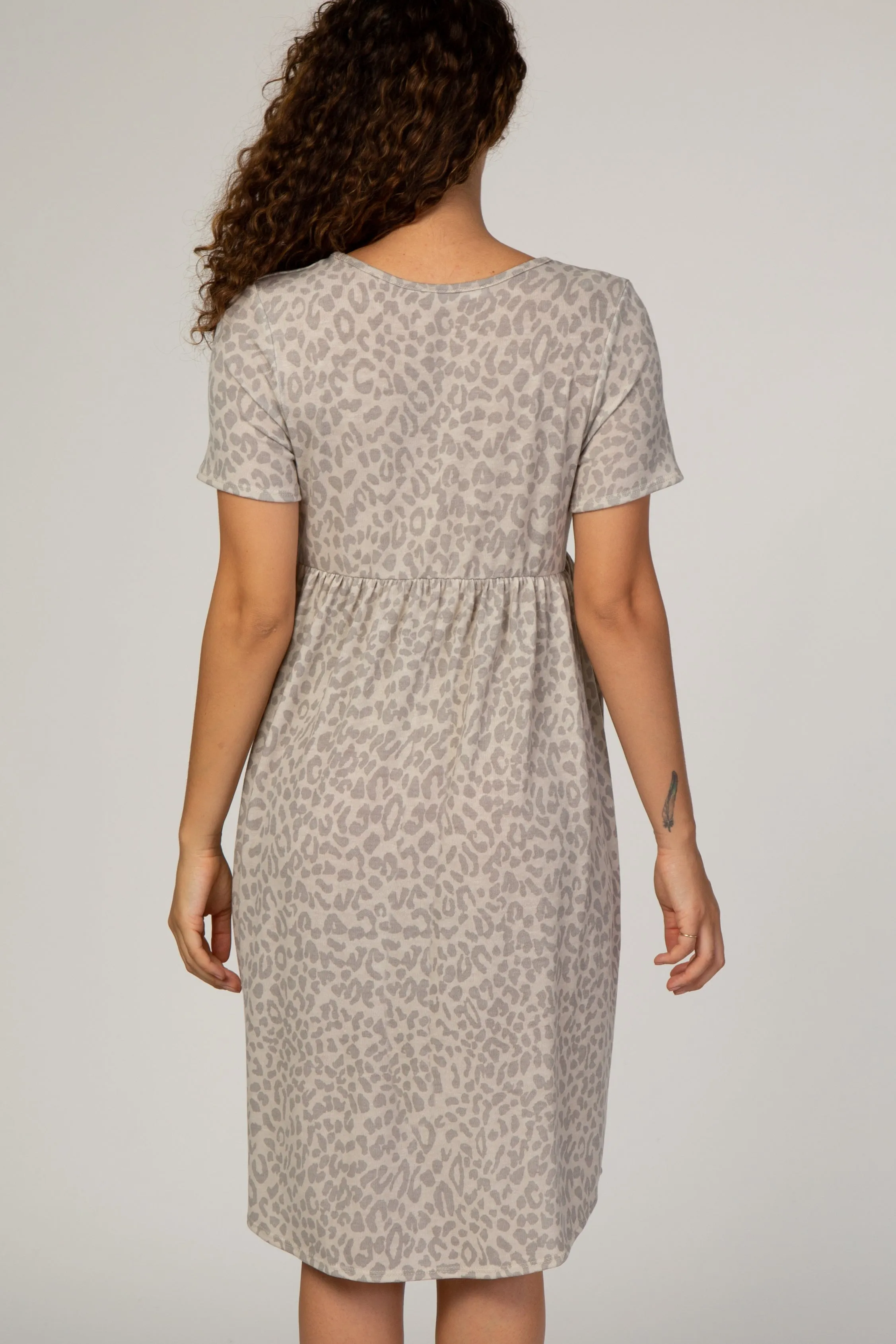 Beige Animal Print Empire Waist Maternity Dress