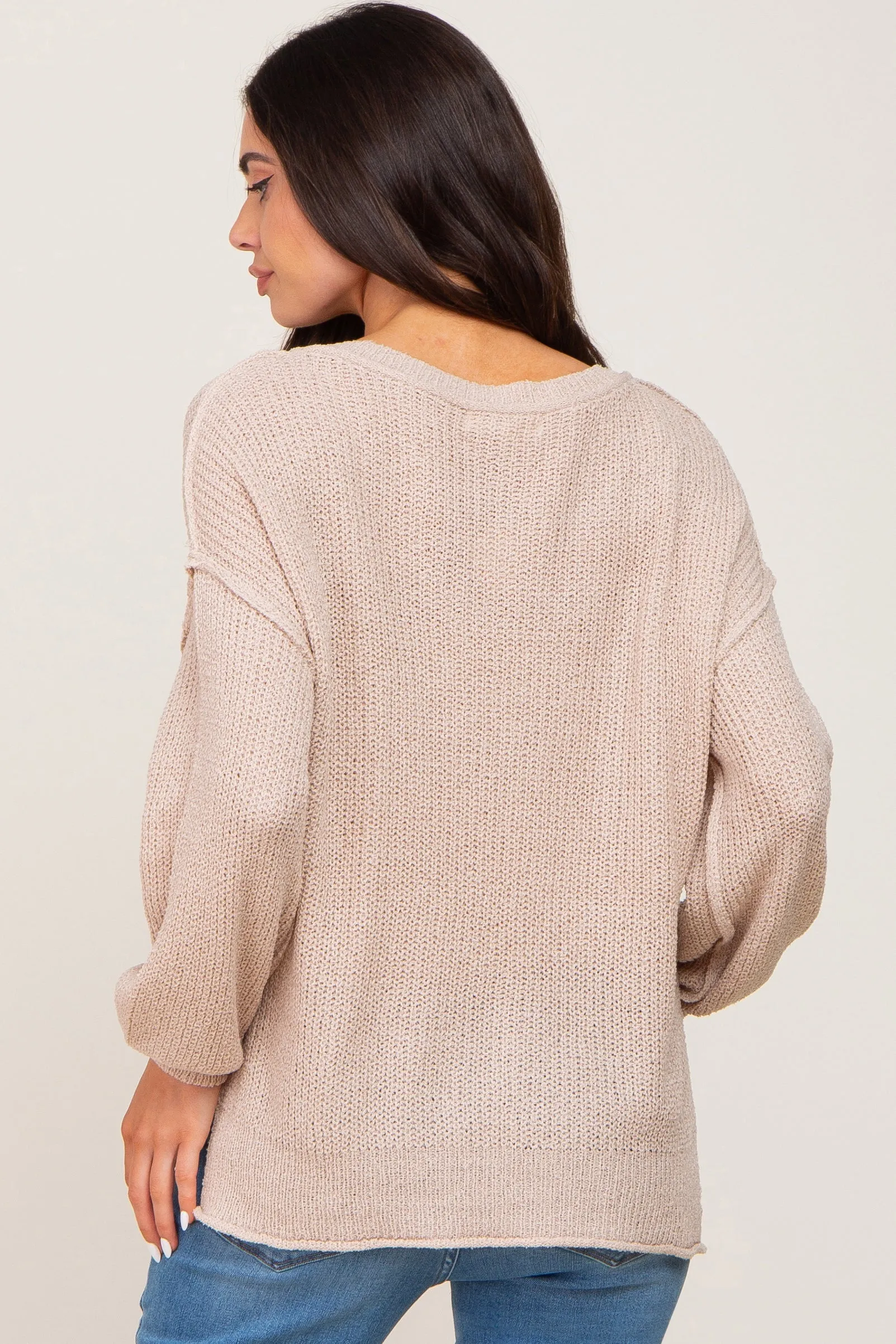 Beige Basic Side Slit Maternity Sweater