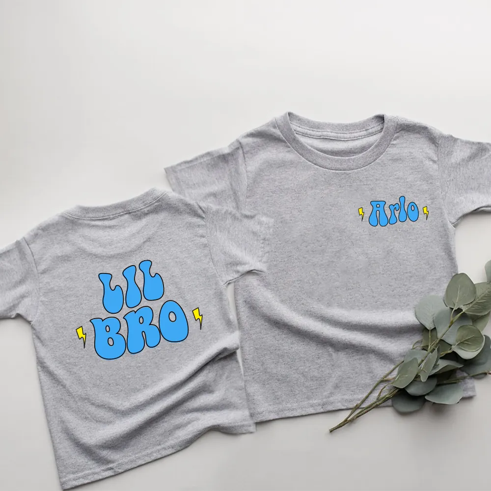 Big/Lil Bro & Sis kids Personalised Heather Grey T-Shirts