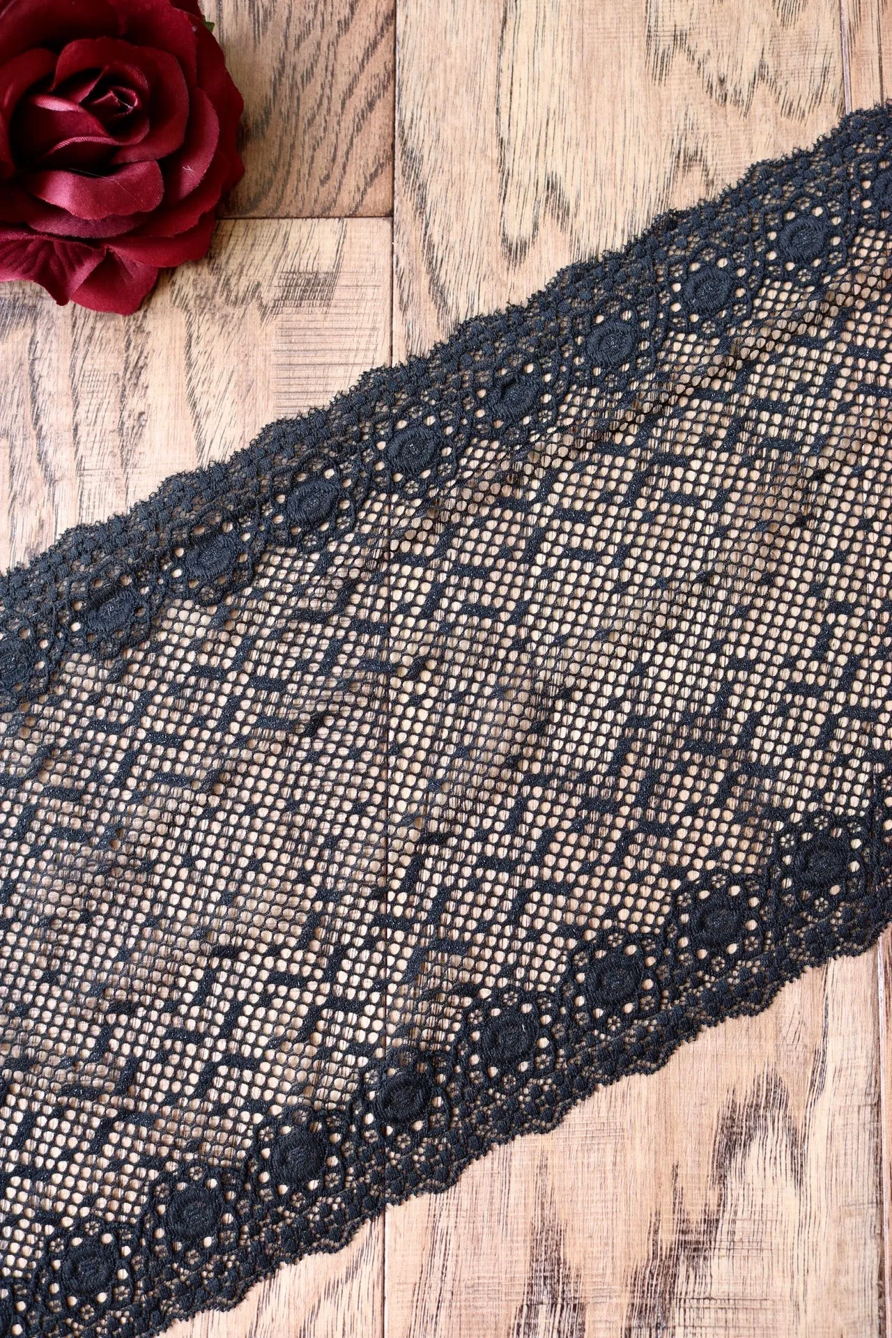 Black 8" Wide Stretch Lace