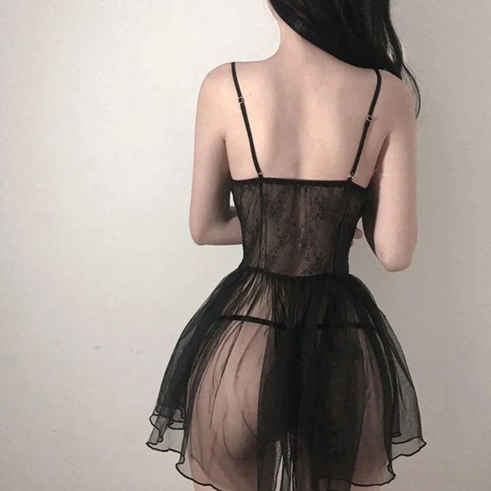 Black Lace Transparent Lolita Lingerie Dress