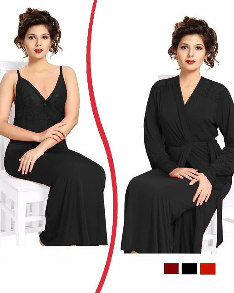 Black Nighty - FL-0074 - Flourish 2 Piece Nightwear