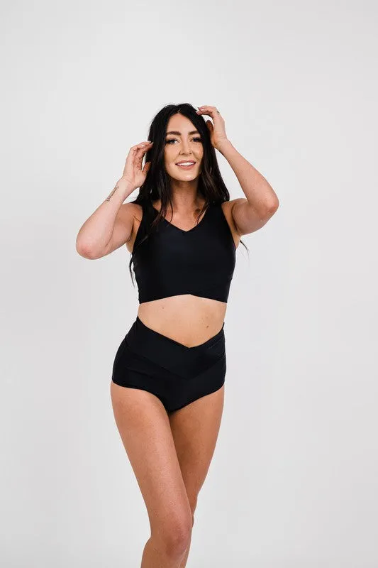 Black Reversible Banded Crop Swim Top- Coral Reef Final Sale