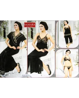 Black Samara Bridal Nighty Set - 6 Pcs Set 621A