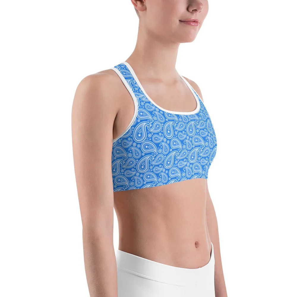 Blue & White Paisley Sports Bra